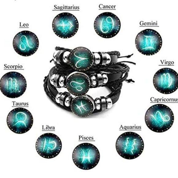 New Genuine Leather Pisces Birthday Zodiac Sign Bracelet - Picture 4 of 6